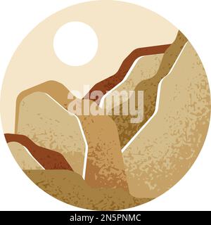 Nature landscape round badge in modern textured style Stock Vector