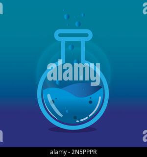 Potion icon in tones of blue with bubbles. Flat cartoon style. Vector illustration Stock Vector