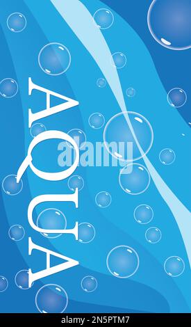 Water with bubbles. Cartoon style. Blue abstract background. Vector illustration for graphic design, banner, summer or aqua poster Stock Vector