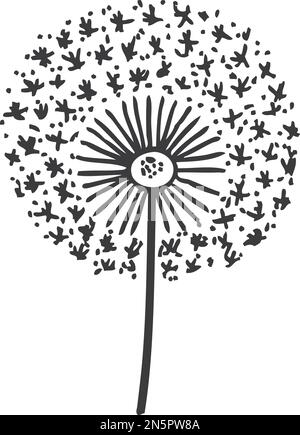 Fluffy dandelion icon. Black hand drawn flower Stock Vector