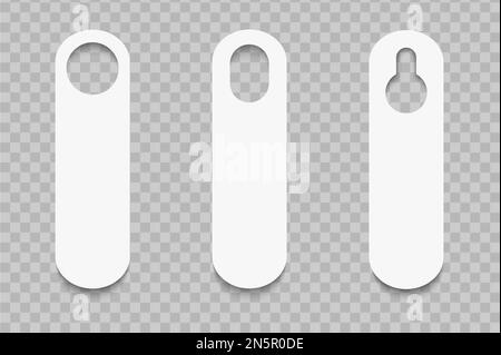 Set of blank room door hangers or wardrobe dividers isolated on transparent background. Do not disturb, quiet please or keep silence paper tag mockups. Vector realistic illustration Stock Vector