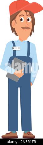 Worker in overalls. Cartoon man. Service job character Stock Vector