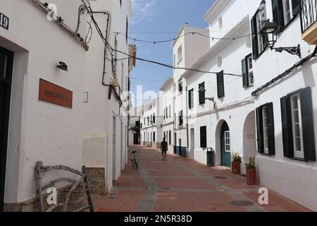 White buildings in the streets of Es Mercadal, Minorca Stock Photo
