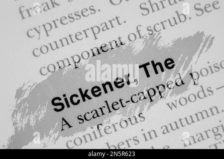 SICKENER, THE in English vocabulary language word with reference and encyclopaedia meaning opaque Stock Photo