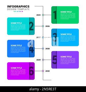 Infographic template with 6 options or steps. Timeline. Can be used for workflow layout, diagram, banner, webdesign. Vector illustration Stock Vector