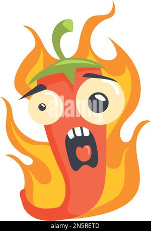 Screaming chili pepper character. Kawaii red hot mascot isolated on white background Stock Vector