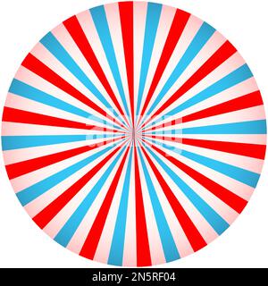 Pink and blue radial stipes in round shape. Circus, carnival or festival background. Bubble gum, sweet lollipop candy, ice cream texture. Clipping mask. Vector cartoon illustration Stock Vector