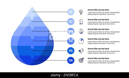 Infographic template with icons and 6 options or steps. Water drop. Can be used for workflow layout, diagram, banner, webdesign. Vector illustration Stock Vector