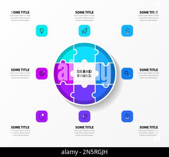 Infographic template with icons and 8 options or steps. Puzzle. Can be used for workflow layout, diagram, banner, webdesign. Vector illustration Stock Vector