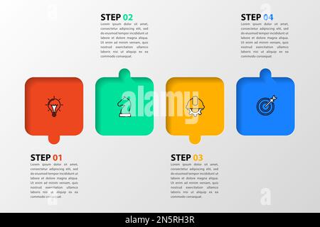 Infographic template with icons and 4 options or steps. Puzzle. Can be used for workflow layout, diagram, banner, webdesign. Vector illustration Stock Vector