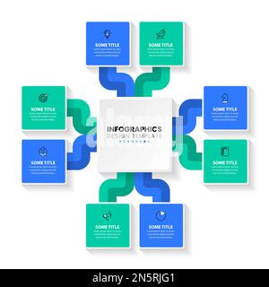 Infographic template with icons and 8 options or steps. Squares. Can be used for workflow layout, diagram, banner, webdesign. Vector illustration Stock Vector
