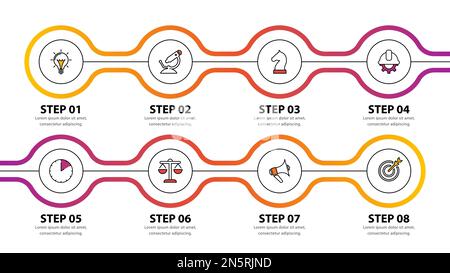 Infographic template with icons and 8 options or steps. Timeline. Can be used for workflow layout, diagram, banner, webdesign. Vector illustration Stock Vector