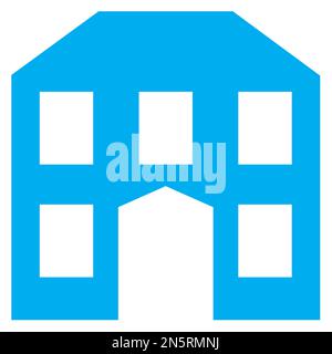 Blue and white vector graphic of a map symbol for a historic house. It consists of a blue silhouette of a stylised old building on a white background Stock Vector