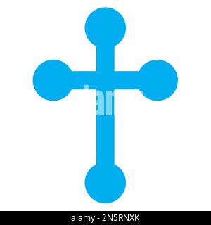 Blue and white vector graphic of a map symbol for an abbey or Cathedral. It consists of a blue silhouette of a cross on a white background Stock Vector