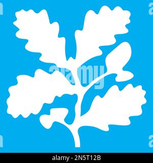 Blue and white vector graphic of a map symbol for a National Trust site. It consists of a stylised oak leaves and acorns. Stock Vector