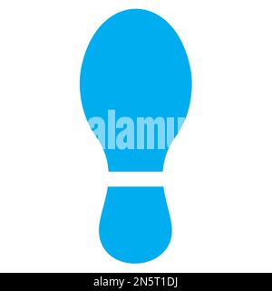 Blue and white vector graphic of a map symbol for walk or trail. It consists of a blue silhouette of a walking boot footprint Stock Vector