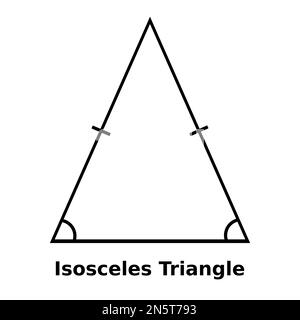 Simple monochrome vector graphic of an isosceles triangle. This is a shape with three sides, two of which are of equal length and two internal angles Stock Vector