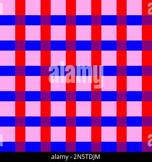 Seamless vector graphic of parallel red and blue lines intersecting at ninety degrees and forming a purple square at each intersection Stock Vector