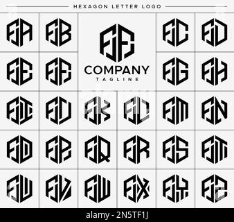 Modern hexagon F letter logo design vector set. Hexagonal FF F logo graphic. Stock Vector