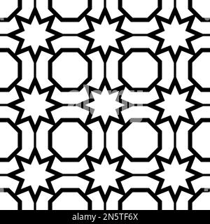 Seamless monochrome vector graphic of grid of octagons and octagonal stars. Muslim and Arabic inspired design Stock Vector