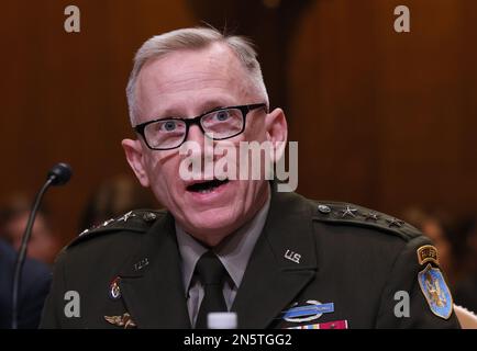 Washington, DC, United States. 09th Feb, 2023. Director for Operations (J3) Lt. Gen. Douglas Sims II testifys during the Senate Appropriations subcommittee oversight hearing on Chinese high altitude surveillance efforts against the U.S. at the Dirksen Senate Office Building on Capitol Hill February 9, 2023 in Washington, DC. Photo by Jemal Countess/UPI Credit: UPI/Alamy Live News Stock Photo