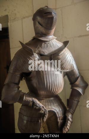 Chenonceau, France - Dec. 30 2022: The  medieval armor in Amboise Castle Stock Photo