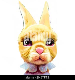 Character rabbit with a blue collar on a dress. Illustration of a character pet. Vector in Low Poly style. Stock Vector