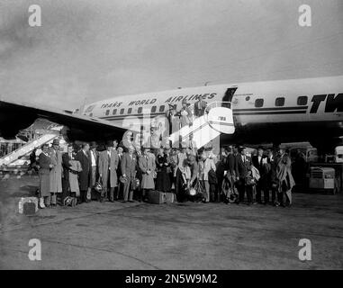 Passengers alight at London Airport on Oct. 24 1955 from a