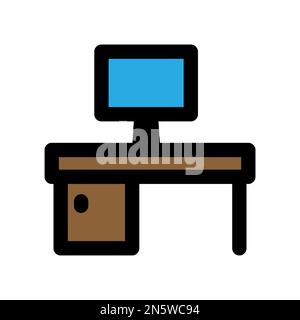 Office table icon line isolated on white background. Black flat thin icon on modern outline style. Linear symbol and editable stroke. Simple and pixel Stock Vector