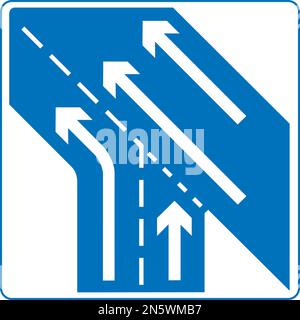 Vector graphic of a uk give way to traffic on the motorway road sign. It consists of a schematic of the junction within a blue square Stock Vector