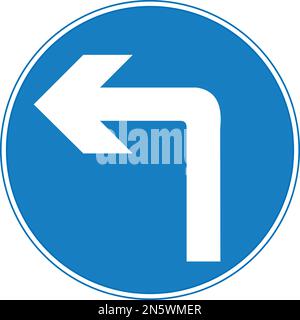 Vector graphic of a uk turn left road sign. It consists of a white arrow bent to the left within a blue circle Stock Vector