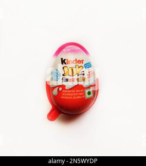 Kinder Joy Chocolate Snack with Surprise, Pink edition in isolated  background Stock Photo - Alamy