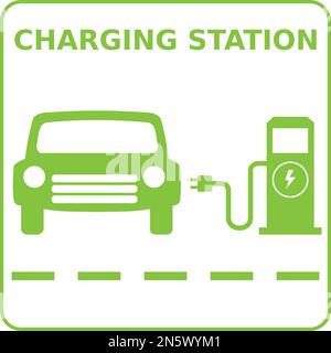 Green and white vector graphic of an electric vehicle charging point sign Stock Vector