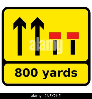 Vector graphic of a rectangular yellow sign warning of temporary lane closure (the number and position of arrows and red bars may be varied according Stock Vector