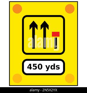 Vector graphic of a rectangular yellow sign warning of signs used on the back of slow-moving or stationary vehicles warning of a lane closed ahead by Stock Vector