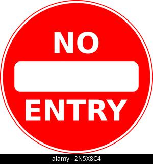 Vector graphic of a uk warning of a no entry ahead road sign. It consists of a white bar and the words no entry contained within a red circle Stock Vector