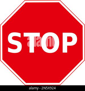 Vector graphic of a uk stop and give way road sign. It consists of stop in white lettering contained within a red octagon Stock Vector