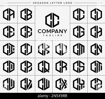 Modern hexagon C letter logo design vector set. Hexagonal CC C logo graphic. Stock Vector