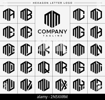 Modern hexagon M letter logo design vector set. Hexagonal MM M logo graphic. Stock Vector