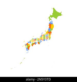 Japan political map of administrative divisions - prefectures, metropilis Tokyo, territory Hokaido and urban prefectures Kyoto and Osaka. Blank colorful vector map. Stock Vector