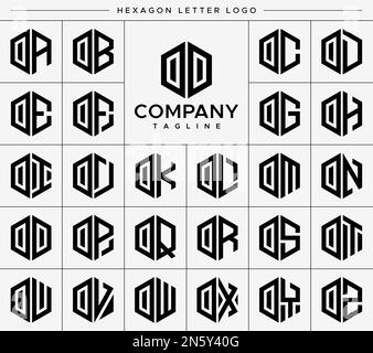 Modern hexagon O letter logo design vector set. Hexagonal OO O logo graphic. Stock Vector
