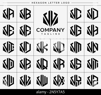 Modern hexagon V letter logo design vector set. Hexagonal VV V logo graphic. Stock Vector