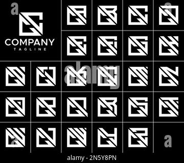 Bundle of abstract square C letter logo design vector. Simple CC C logo vector. Stock Vector
