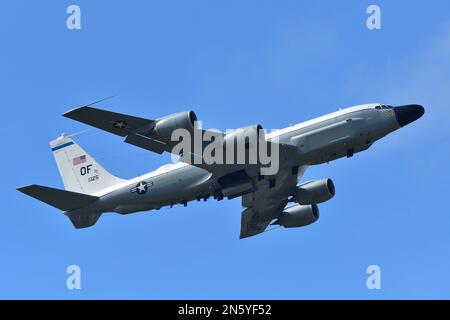 Tokyo, Japan - October 06, 2018: United States Air Force Boeing RC-135W Rivet Joint SIGINT (Signals intelligence) aircraft. Stock Photo