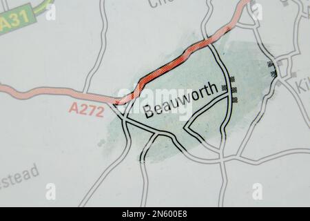 Beauworth village, Hampshire, United Kingdom atlas map town name - paint Stock Photo