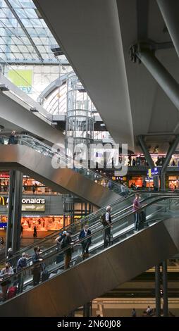 side on shot of an escalator at Hauptbahnhof railway station in Berlin Stock Photo