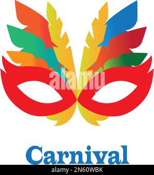 A multicolored carnival mask on a white background with copy space Stock Vector