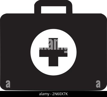 A black first aid kit on a white background Stock Vector