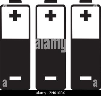 Three black and white batteries on a white background with copy space Stock Vector