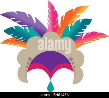 Colored carnival dancer headdress on a white background with copy space Stock Vector